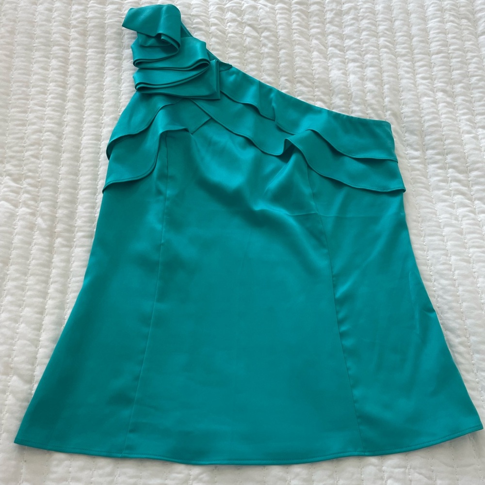 The limited one shoulder satin blue top